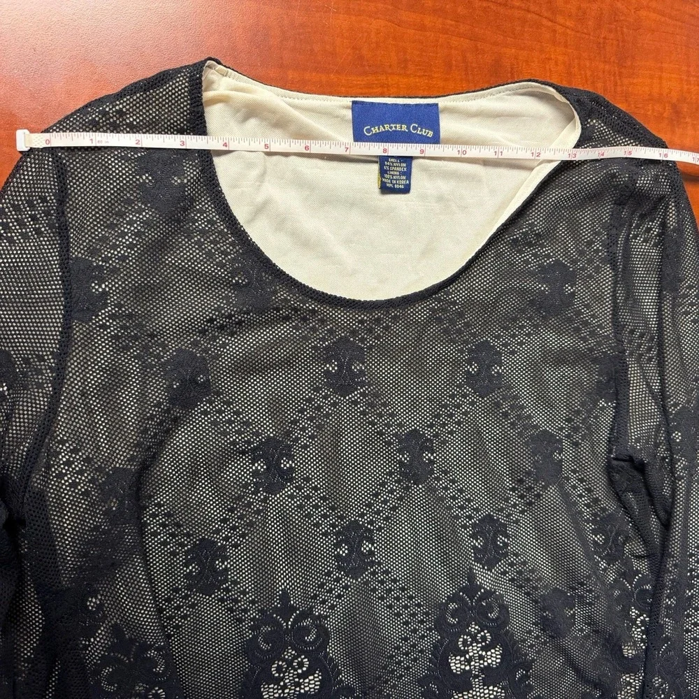 Charter Club Y2K Romantic Lace Sheer Scalloped Hem Dark Whimsigoth Sz Large Top - Picture 9 of 9